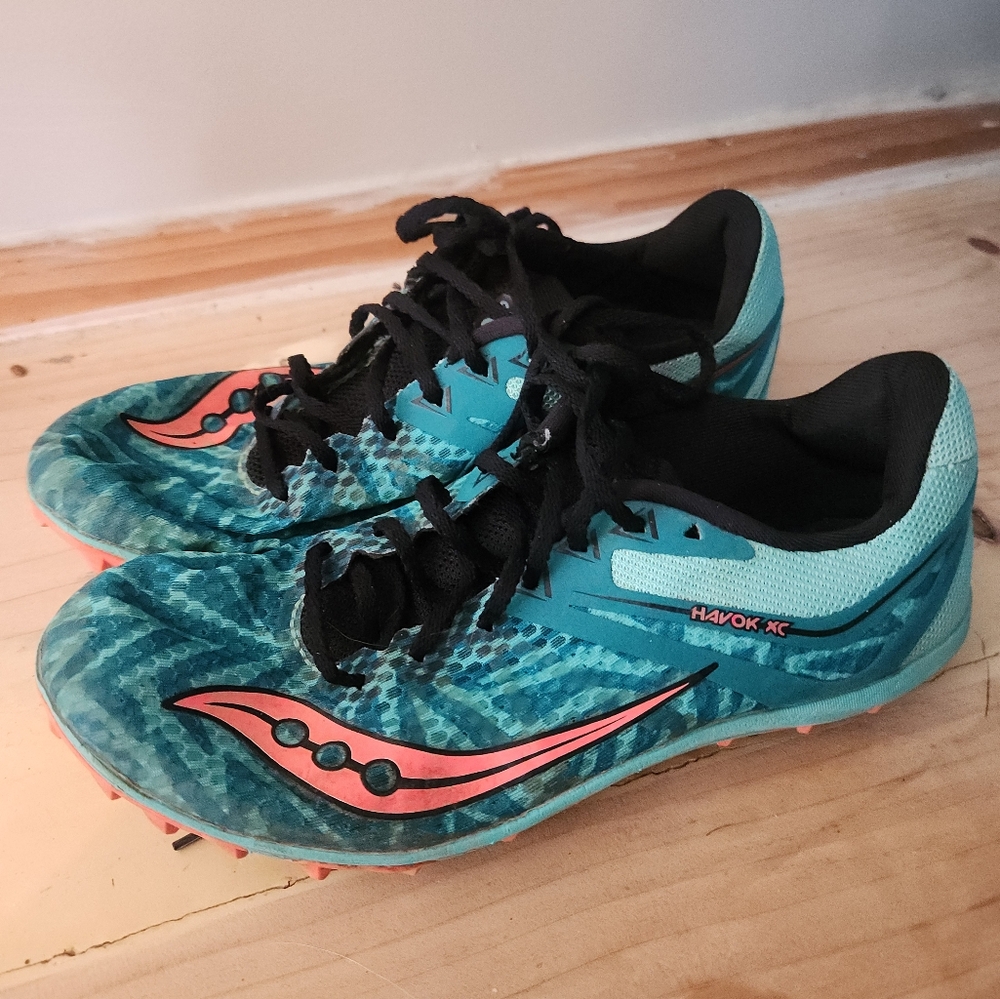 Saucony Havok XC Teal and Pink Running Shoes size 6.5